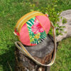 sac Ohana hibiscus face rond multicolore estival tendance et moderne jaune corail velours féminin pratique pièce unique fait main