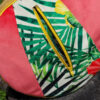 sac Ohana hibiscus poche dos rond multicolore estival tendance et moderne jaune corail velours féminin pratique pièce unique fait main