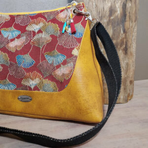 sac camélia shalimar avant rouge jaune ginkgo féminin pièce unique sac bandoulière simili jacquard luxueux pratique zippé artisan d'art sac créateur