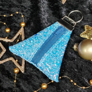 porte clé zippé paillettes bleues irisés accessoire cadeau noël