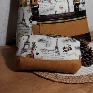 clématis paris face pochette zippée de grande contenance motif paris vintage pièce unique